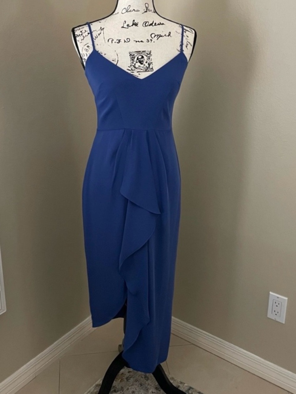 Gianni Bini Monique Ruffle V-Neck Spaghetti Strap Asymmetrical Midi Dress